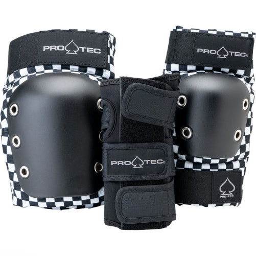 Pro-Tec Street 3-Pack Open Back Knee/Elbow/Wrist Pad Set Black/White Checkered