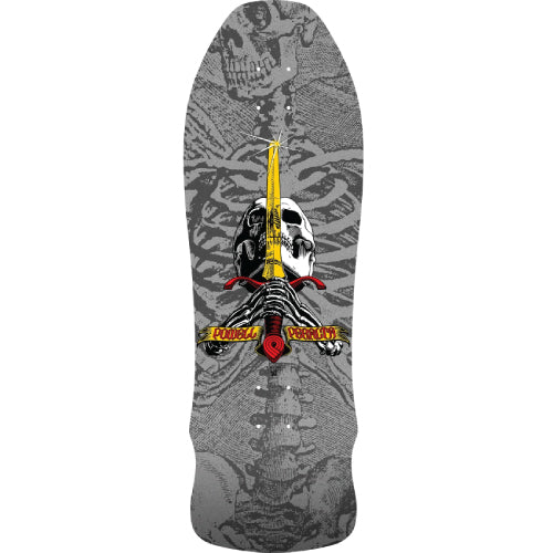 Powell Peralta GeeGah Skull and Sword Reissue Silver Skateboard Deck 9.75"