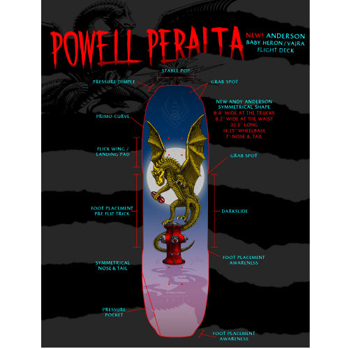 Powell Peralta Andy Anderson Baby Heron Vajra Flight Skateboard Deck 8.4"