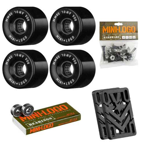 Mini Logo AWOL Lift Kit - Skateboard Wheels, Bearings, Risers and Hardware Set Black 59MM 80A