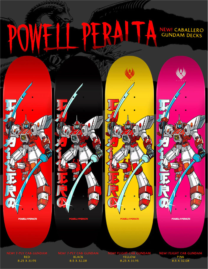 Powell Peralta Caballero Gundam Flight Skateboard Deck Yellow 8.25"