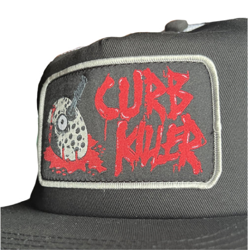 Heroin Curb Killer Trucker Snapback Hat black white close