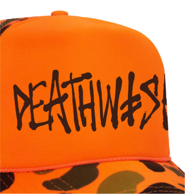 Deathwish OG Deathspray Trucker Hat - Orange Camo close