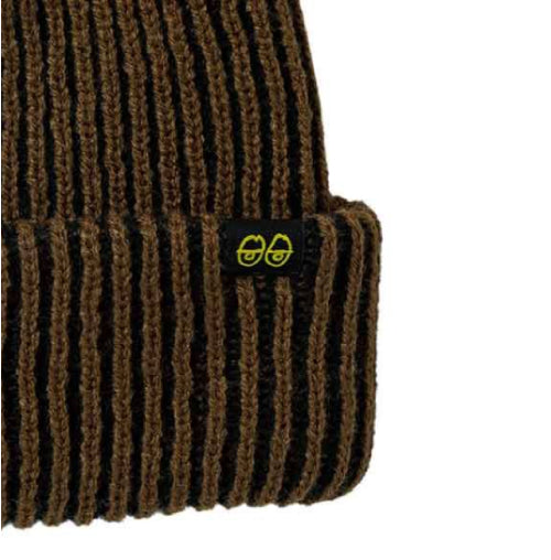 Krooked Eyes Clip Cuff Beanie - Brown/Black logo
