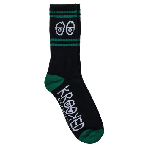 Krooked Eyes Crew Socks - Black/Green/White