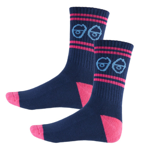 Krooked Eyes Crew Socks - Navy/Blue/Magenta