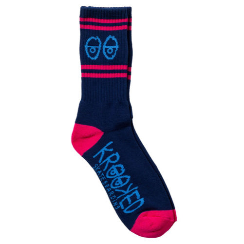 Krooked Eyes Crew Socks - Navy/Blue/Magenta