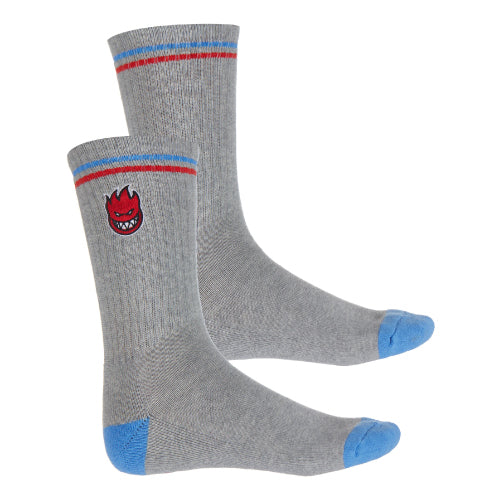 Spitfire Bighead Fill Embroidered Crew Socks - Heather/Blue/Red