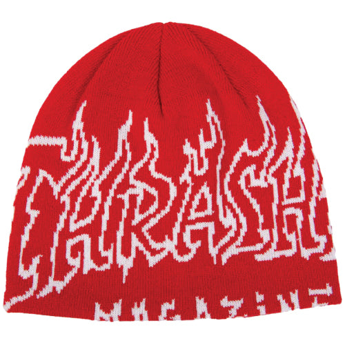 Thrasher Fire Outlined Skully Beanie - Red/White