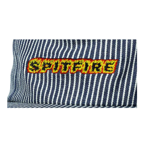 Spitfire Flames Script Strapback Hat - Indigo Railroad Stripe