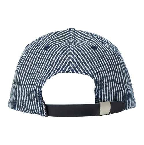 Spitfire Flames Script Strapback Hat - Indigo Railroad Stripe