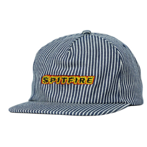 Spitfire Flames Script Strapback Hat - Indigo Railroad Stripe