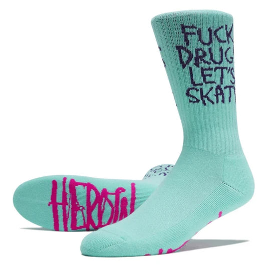 Heroin Fuck Drugs Socks - Teal