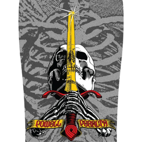 Powell Peralta GeeGah Skull and Sword Reissue Silver Skateboard Deck 9.75"