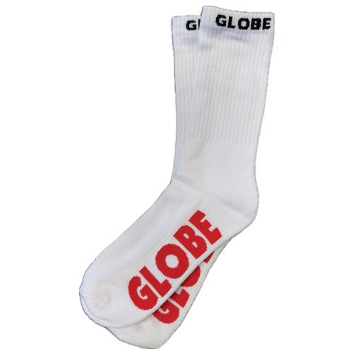 Globe Crew Socks - White with Black/Red