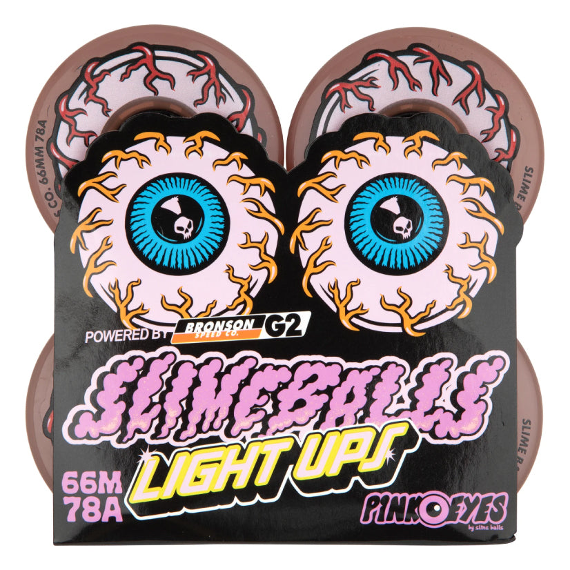 Santa Cruz *Light Ups* OG Slime Balls Skateboard Wheels Transparent Pink 66MM 78A packaging