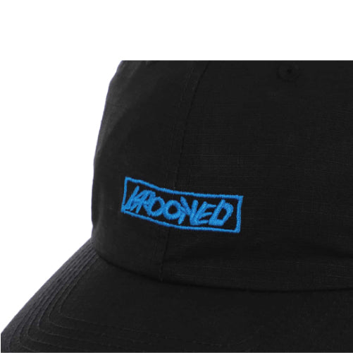 Krooked Moonsmile Script Strapback Hat - Black/Blue embroidered
