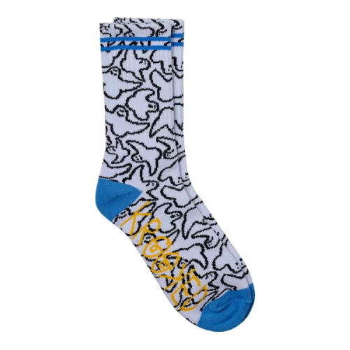 Krooked Multi Birds Crew Sock - White/Black/Blue