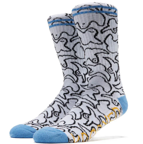 Krooked Multi Birds Crew Sock - White/Black/Blue