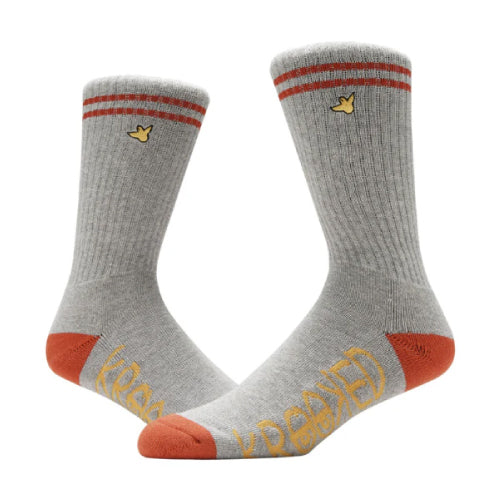 Krooked OG Bird Embroidered Crew Socks - Gray/Red/Gold