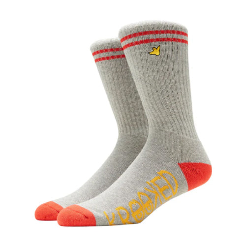 Krooked OG Bird Embroidered Crew Socks - Gray/Red/Gold