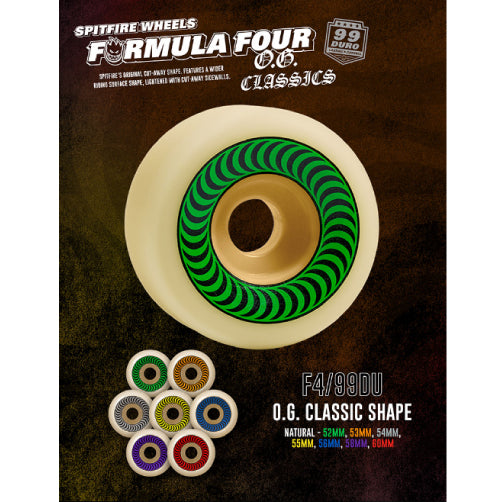Spitfire Formula Four OG Classics Skateboard Wheels Natural/Green 52MM 99D