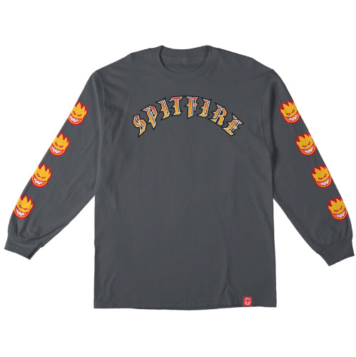 Spitfire Old E Bighead Fill Sleeve Long Sleeve Tee - Charcoal/Gold