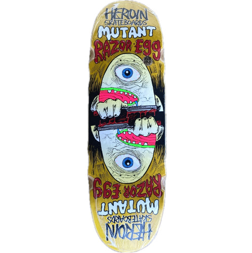 Heroin Mutant Razor Egg Skateboard Deck 9.5" yellow veneer