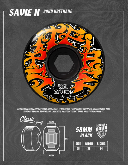 Spitfire Classic Full Savie II Wheels 58MM 80HD specs