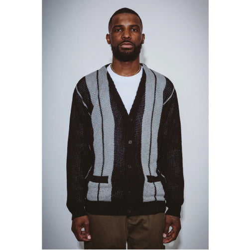 FA School Striped Cardigan Sweater - Black/Grey