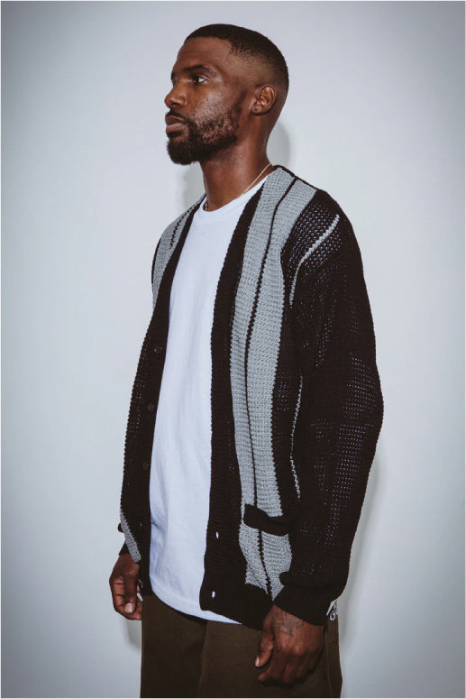 FA School Striped Cardigan Sweater - Black/Grey