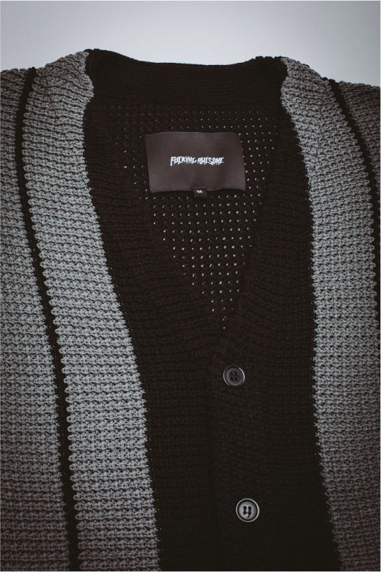 FA School Striped Cardigan Sweater - Black/Grey