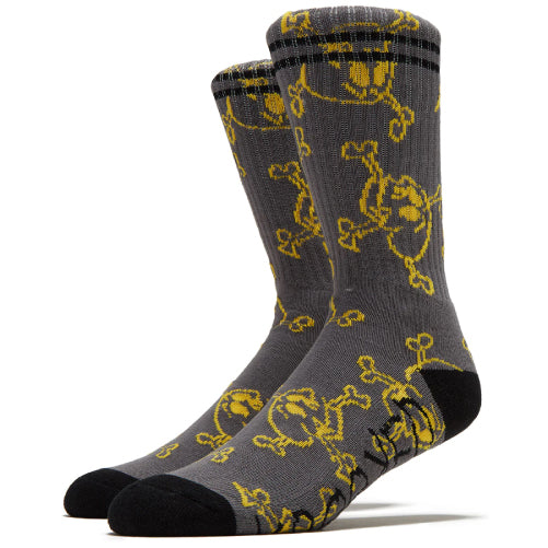 Krooked Style Crew Socks - Charcoal/Yellow/Black