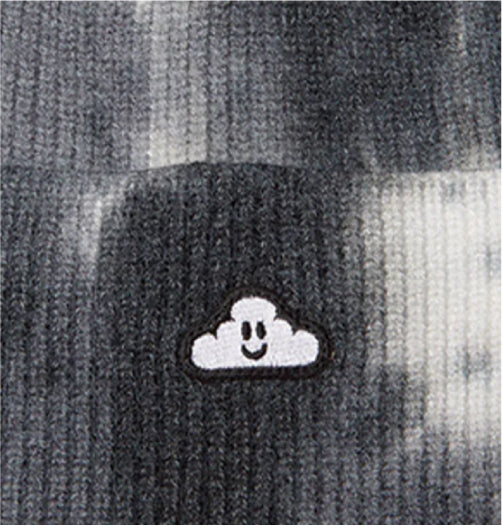Thank You Tie Dye Cloudy Beanie - Grey/White close
