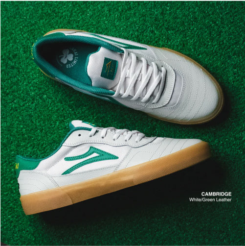 Lakai Cambridge Skate Shoe - White/Green Leather