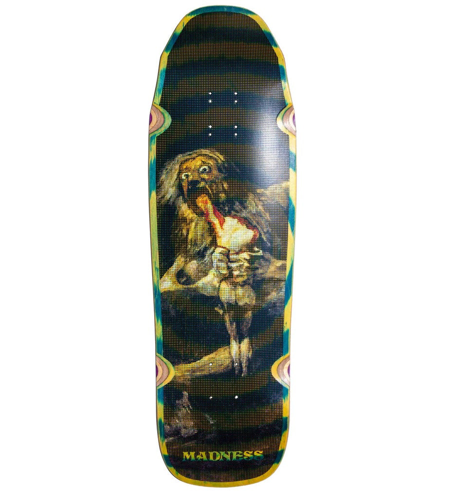 Madness Halftone Green Swirl Saturn Eating His Son R7 Shaped Skateboard Deck 9.5"