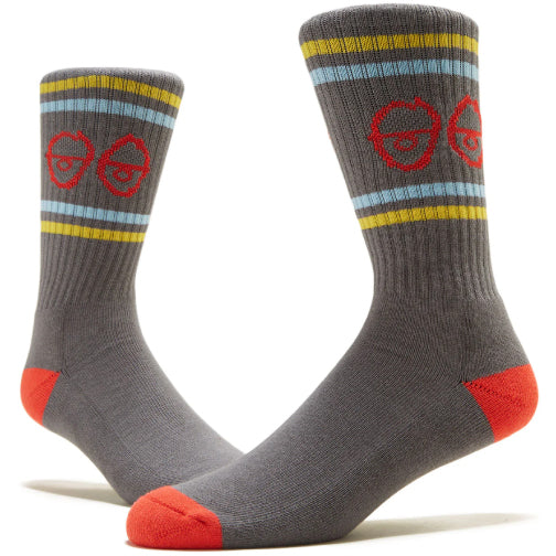Krooked Eyes Crew Socks - Charcoal/Blue/Yellow/Red