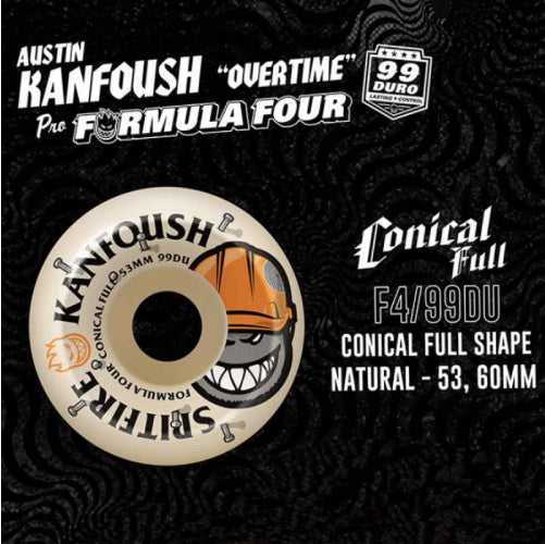 Spitfire F4 Austin Kanfoush Overtime Conical Full Skateboard Wheels 53MM 99D