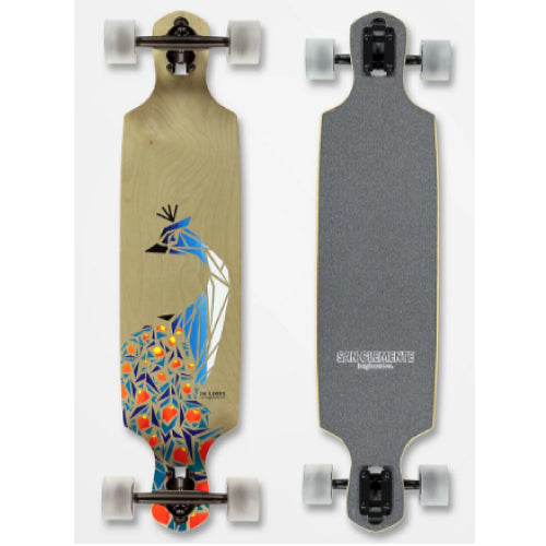 San Clemente Birds of Paradise Peacock Drop Through Longboard Complete 36"