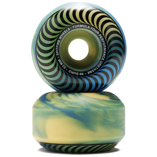 Spitfire F4 Classic Swirled Wheels Blue/Green/Yellow 53MM 99D