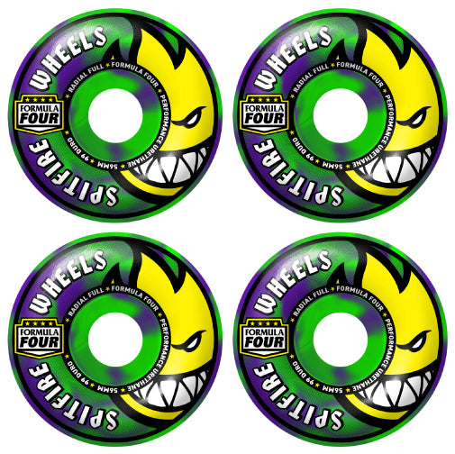 Spitfire F4 Radial Full Green/Purple Swirl Wheels 56MM 99D set