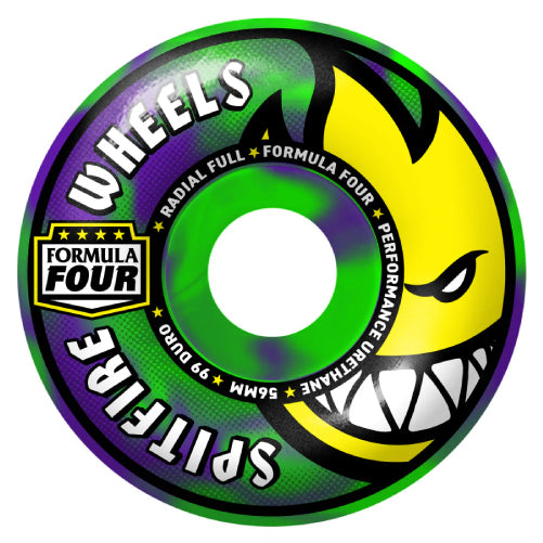 Spitfire F4 Radial Full Green/Purple Swirl Wheels 56MM 99D