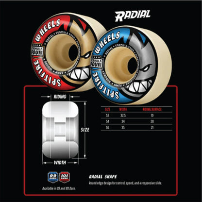 Spitfire F4 Radial Wheels Natural/Blue 54MM 99D