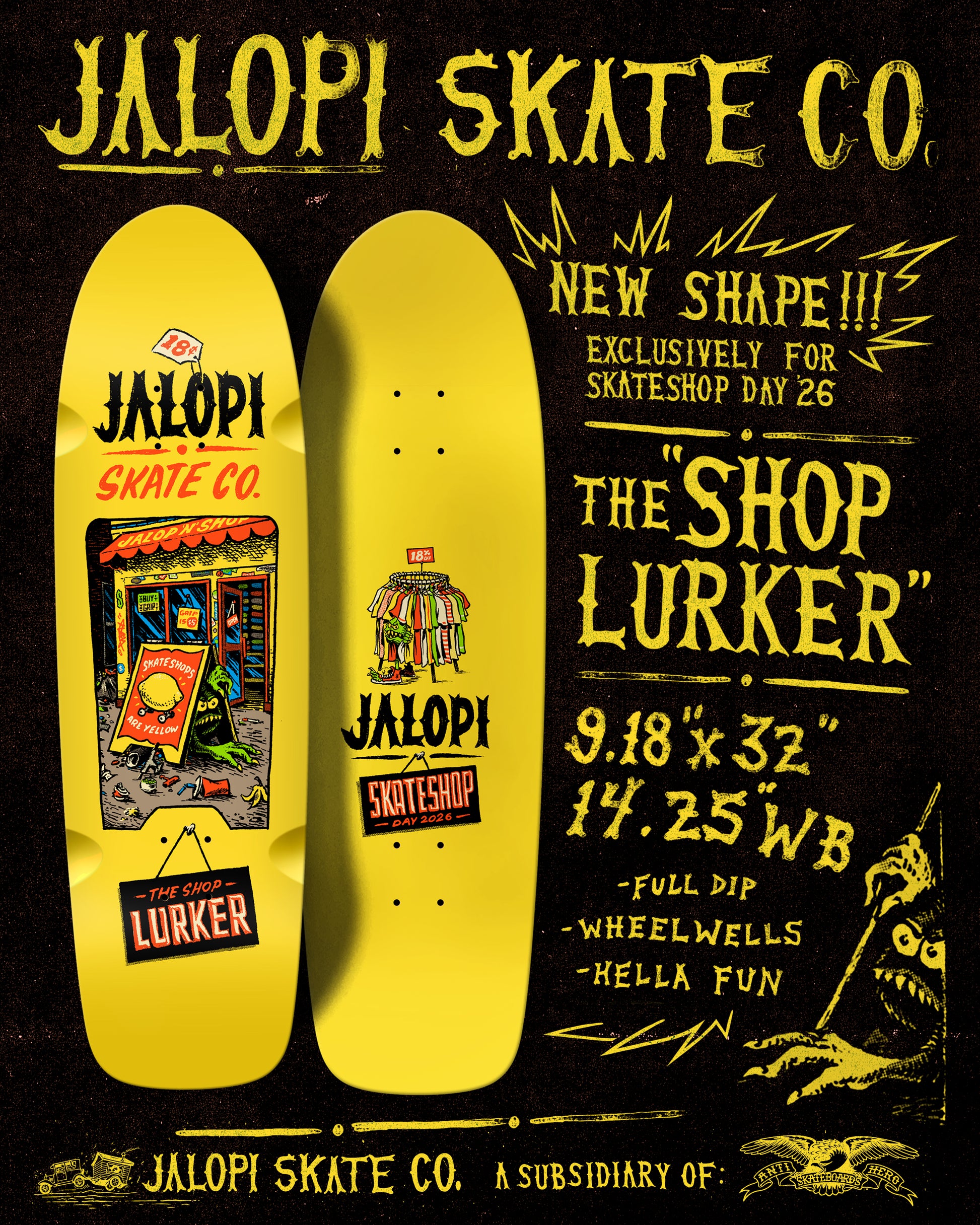 Jalopi Skate Co. SSD26 Skateboard Deck 9.18" specs