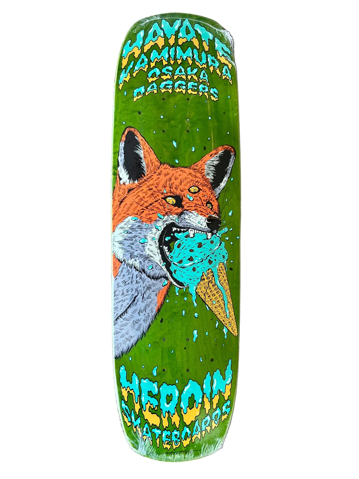 Heroin Hayate Fox Shovel Skateboard Deck 8.88" green veneer