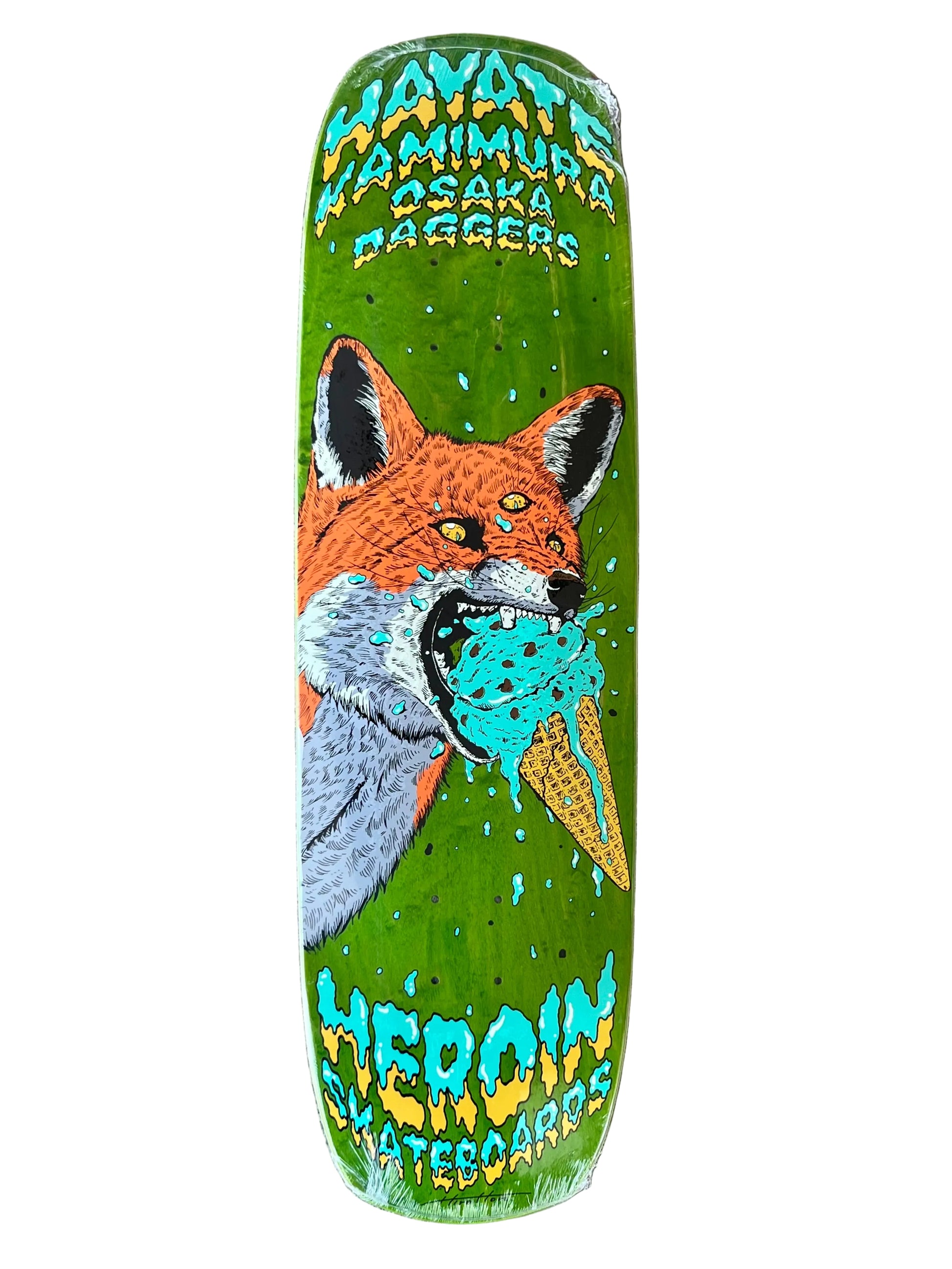 Heroin Hayate Fox Shovel Skateboard Deck 8.88" green veneer