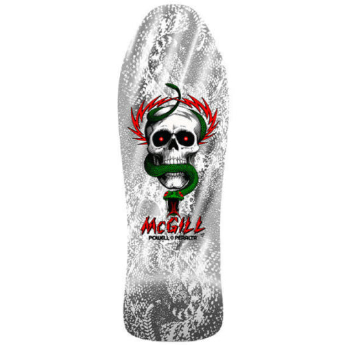Powell Peralta Bones Brigade Series 17 Mike McGill Skateboard Deck White/Silver Foil  9.88"