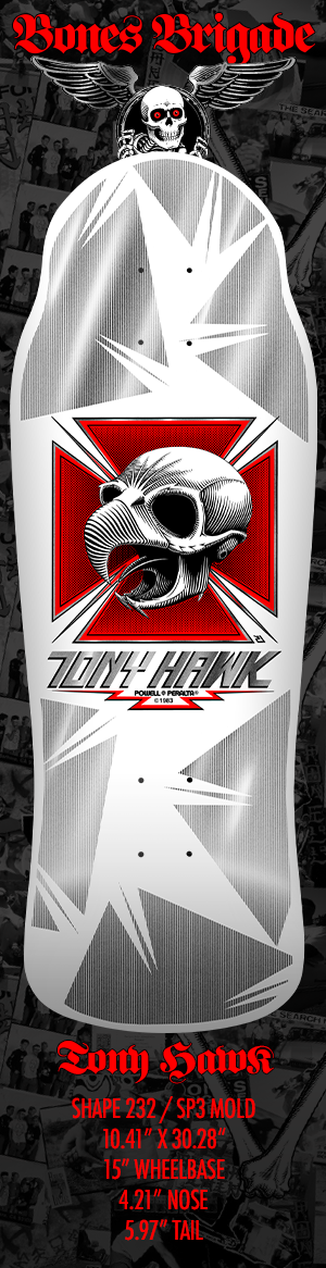 Powell Peralta Bones Brigade Series 17 Tony Hawk Skateboard Deck White/Silver Foil 10.38" specs