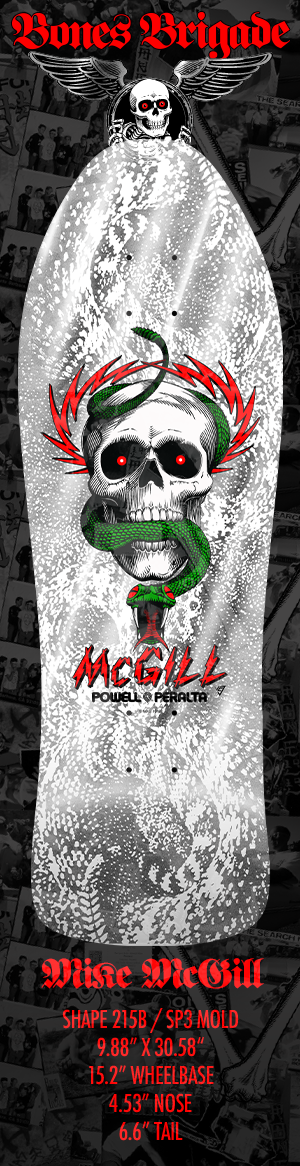 Powell Peralta Bones Brigade Series 17 Mike McGill Skateboard Deck White/Silver Foil  9.88" specs