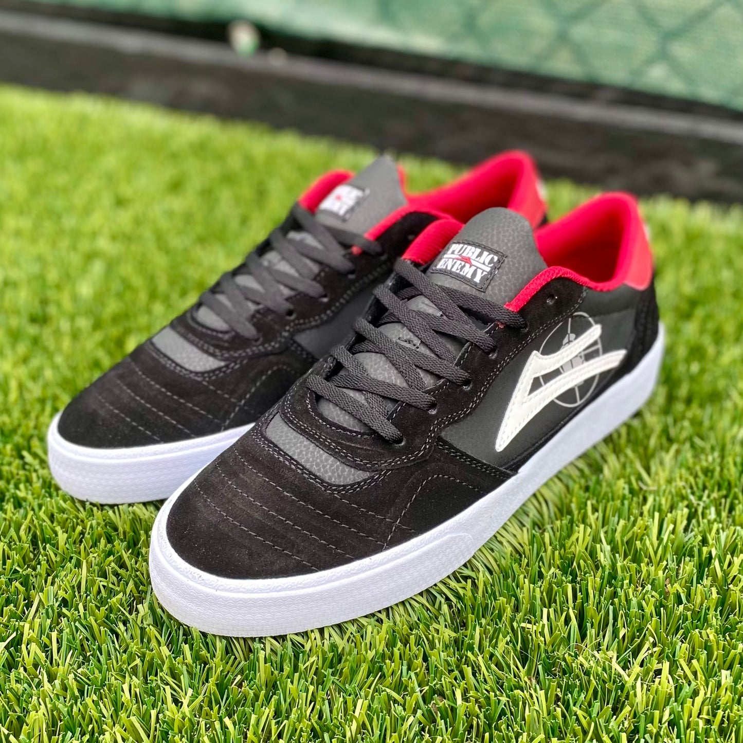 Lakai X Public Enemy Cambridge Skate Shoe - Black/Red Suede